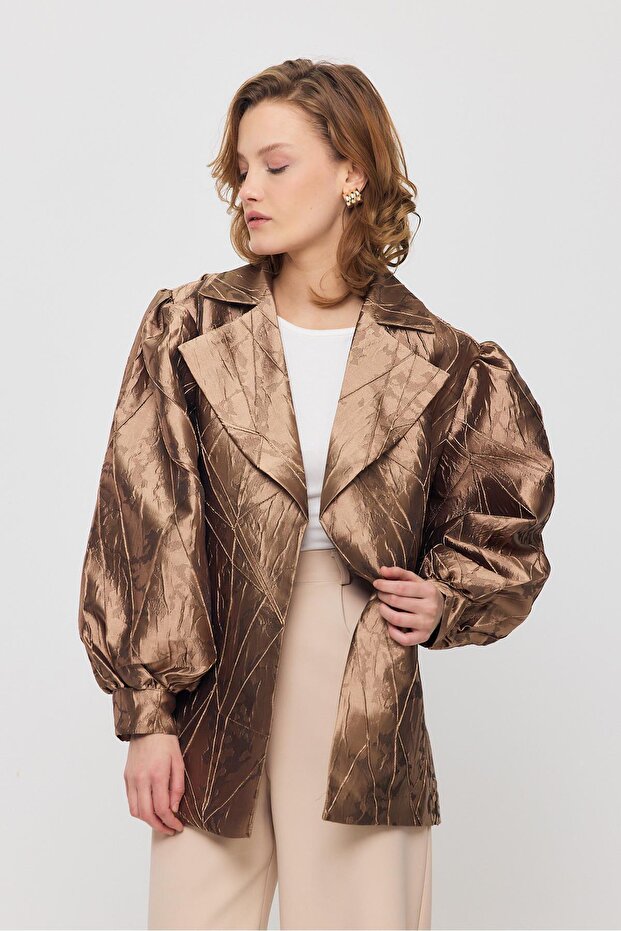 Camel Patterned Balloon Sleeve Jacket 2848 - 3