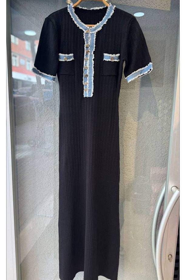 Yeni model-Triko Kot garnili Elbise - 2
