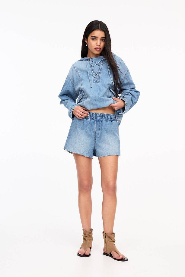 Elastik belli denim şort - 2