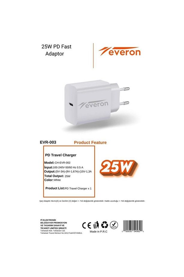 Samsung Galaxy A16 İle Uyumlu 25W QC 3.4a Type C Şarj Adaptörü Evr-003 - 5