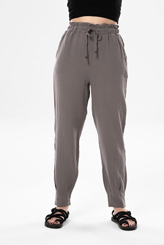 Muslin Carrot Summer Pants Gray Gray