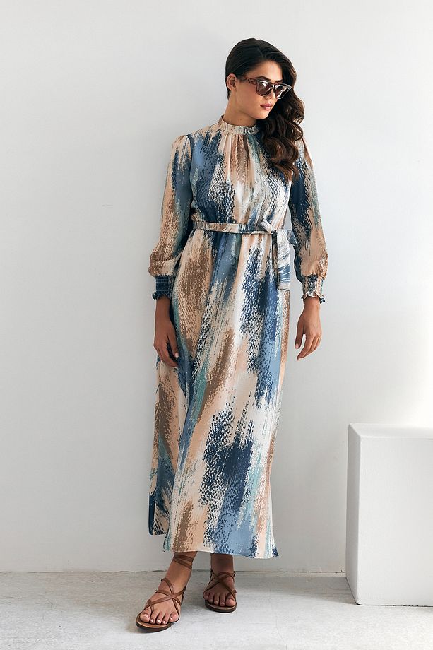 Olivia Desenli Elbise - İndigo - 4