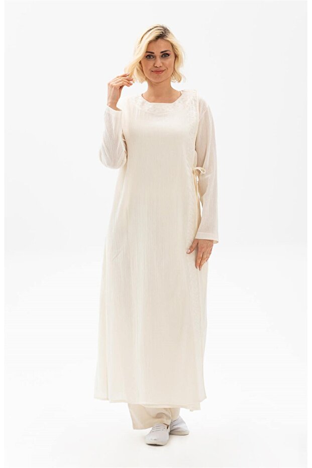 Embroidered Şile Cloth Seasonal Ferace Cream Krm