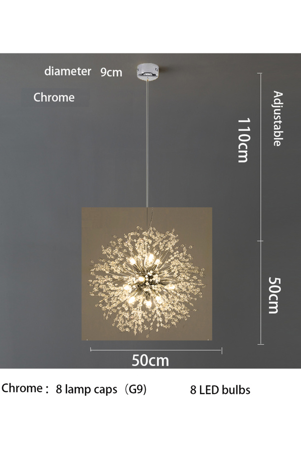 Warm White 220V Chrome 8 head Modern Sky Star Fireball Crystal Pendant LED Lighting Dandelion Resta
