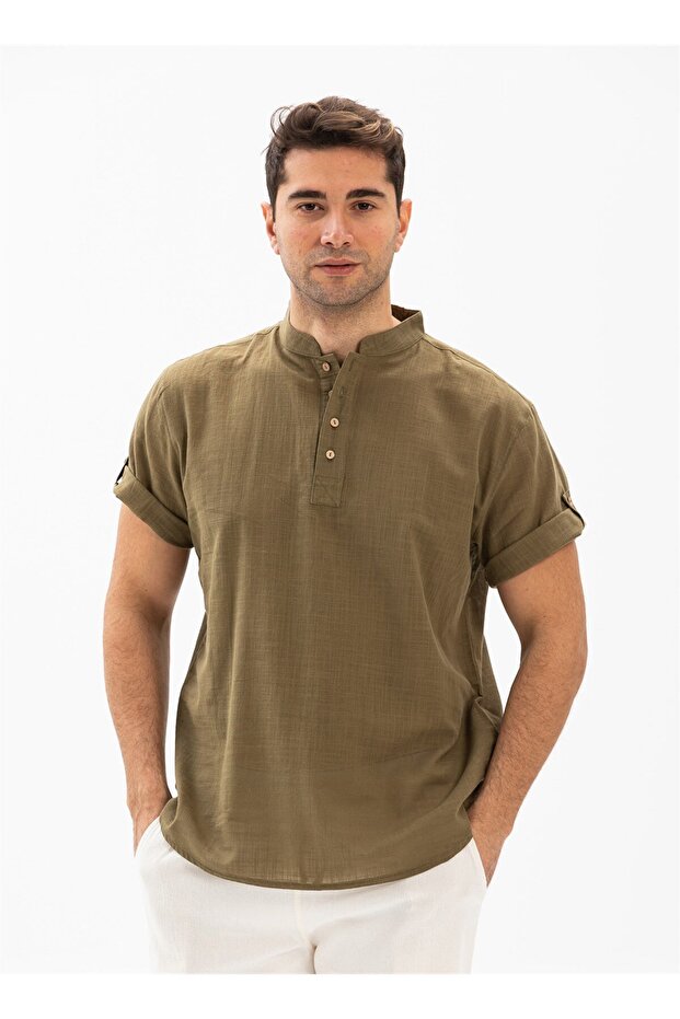 Short Sleeve Slub Cotton Bodrum Men's Summer Tshirt Khaki 3049