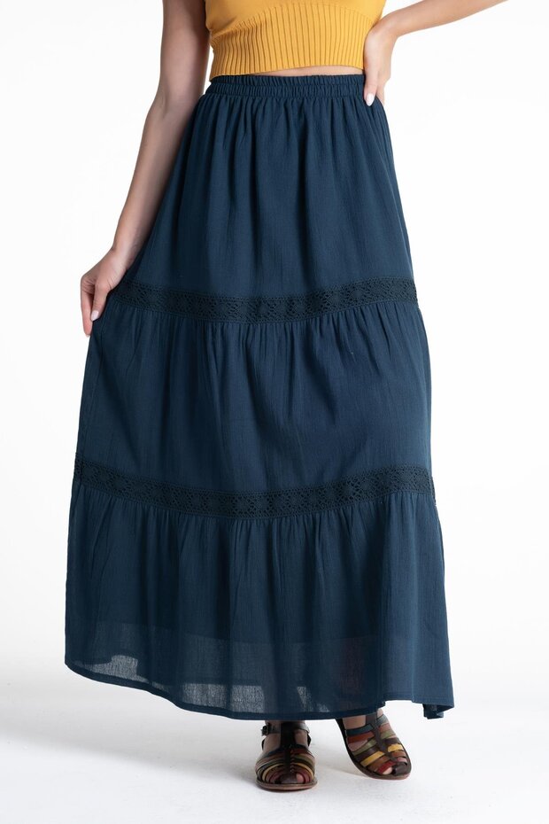 Long Şile Fabric Lace Summer Skirt Petrol Ptrl