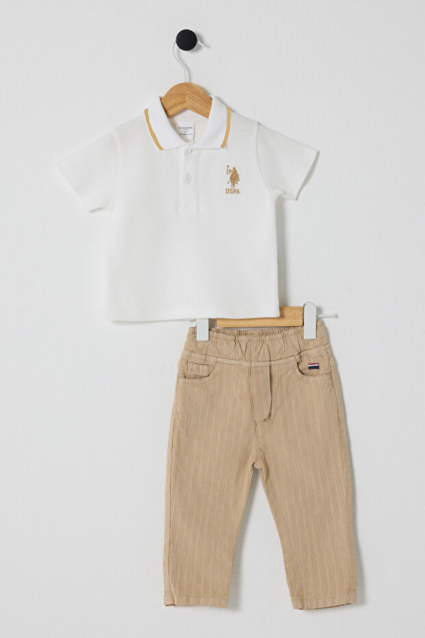Baby Boy Crew Neck Pigment Printed Summer Regular Fit White Baby Set Usb2625-C-V2