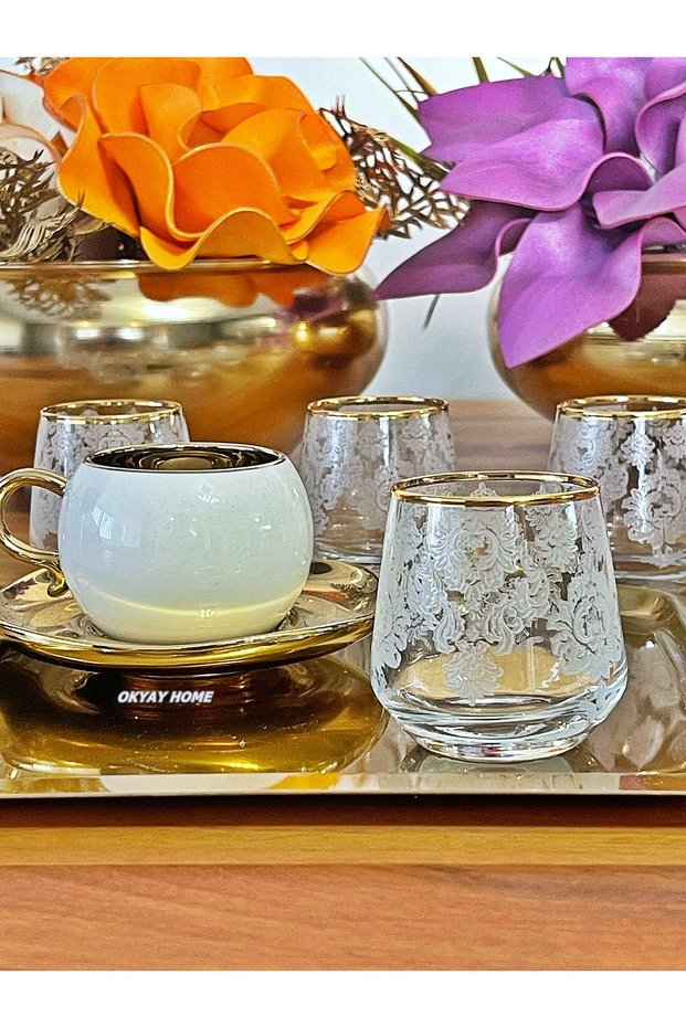 Set of 6 Real Gilded (Glossy) Coffee Side Water Glasses, Suitable for Bridal Gifts, Luxury