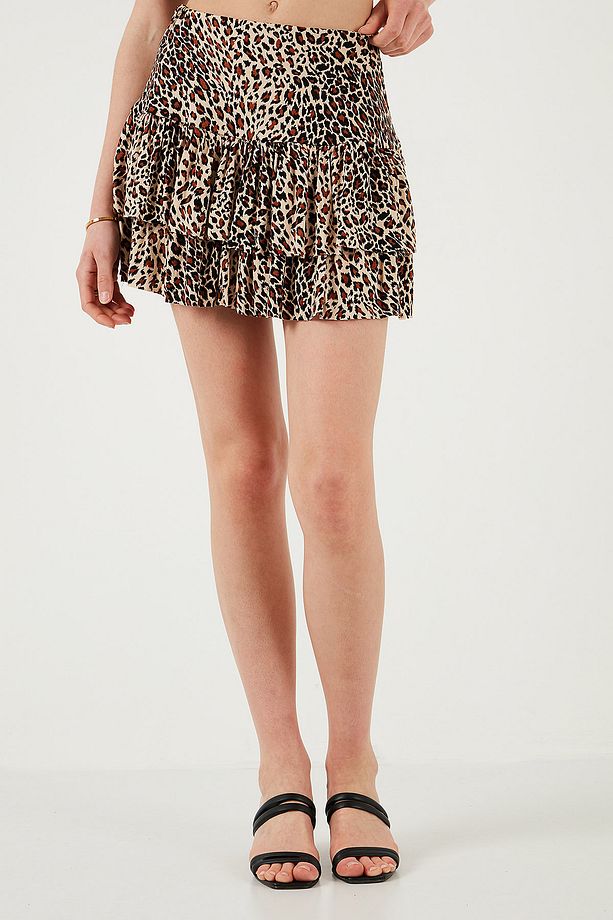 Leoparlı Slim Fit Fırfırlı Mini Boy Şort Etek ŞORT ETEK 5866293 - 4