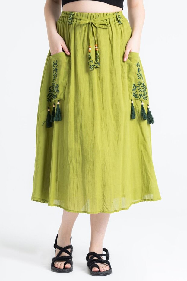 Nil Vual Midi Length Summer Skirt Pistachio Green Fysl