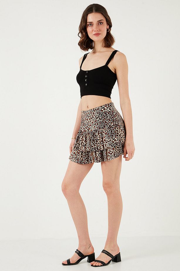 Leoparlı Slim Fit Fırfırlı Mini Boy Şort Etek ŞORT ETEK 5866293 - 3