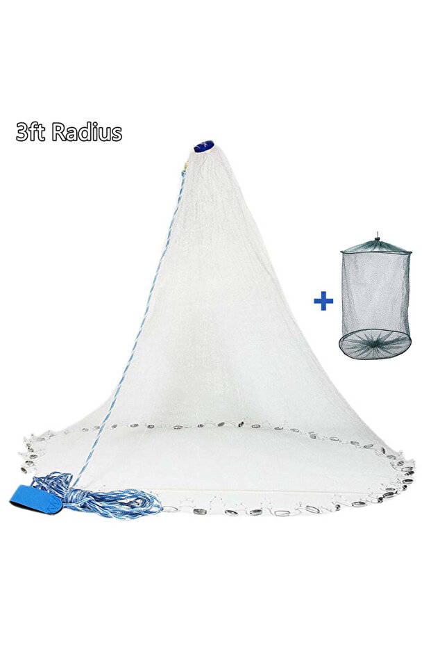 3ft Radius American Saltwater Fishing Cast Net for Bait Trap Fish 3/4/5/6/7/8/9/10ft Radius Casting
