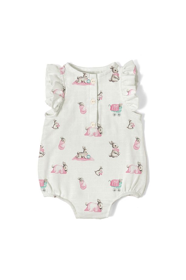 %100 Pamuk Müslin Kız Bebek Fırfırlı Kolsuz Tulum - Bebe Lapin Rose - 1