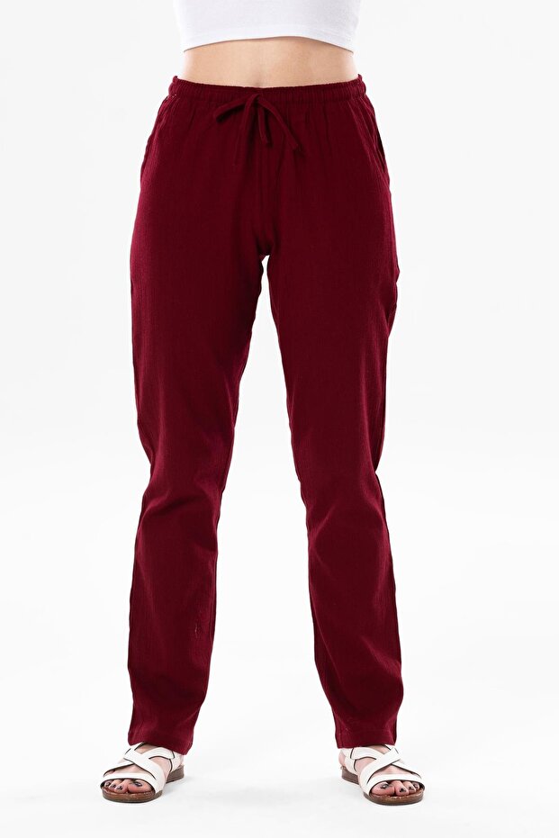 Şile Diaper Pocket Women's Summer Trousers Claret Red Brd