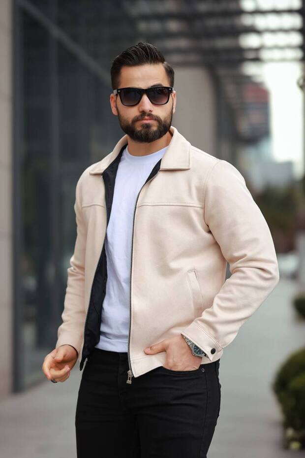 Basic Old Money Polo Collar Lined Suede Jacket - 2