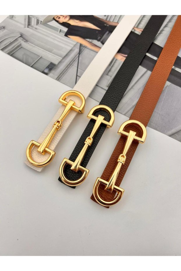 3-Piece Long Buckle Gold Women's Belt Trouser Belt Dress Belt Shirt Belt Coat Belt