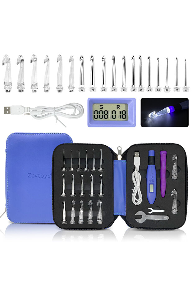 18 Hooks Set 18 Sizes Crochet Hook Set with LED Light and Stitch&Row Counter Digital Ergonomic Handl