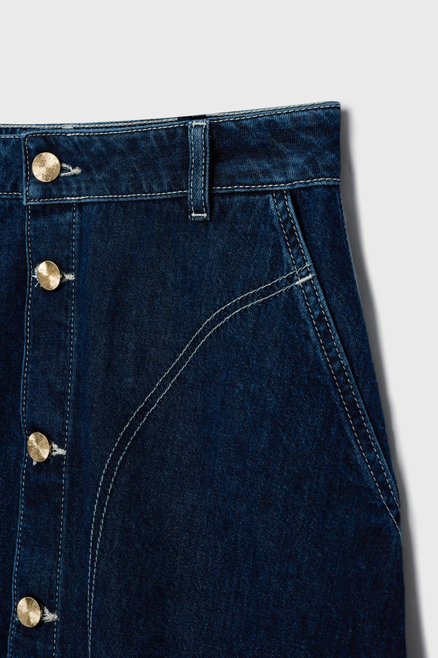 Düğmeli Denim Etek - 8