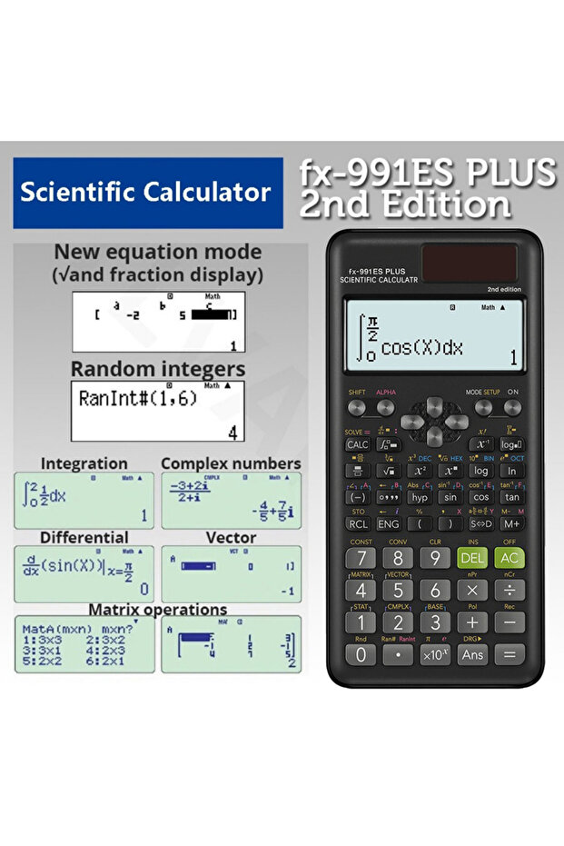 آلة حاسبة علمية متعددة الوظائف FX-991ES PLUS - 552 وظيفة مصممة خصيصًا للطلاب - 1