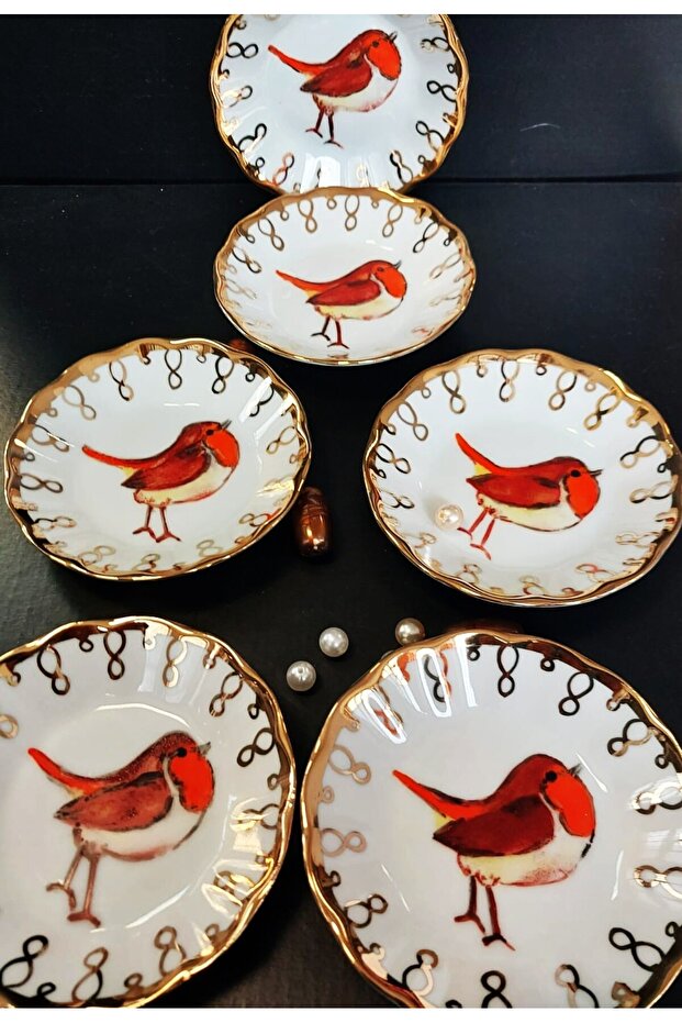 Porcelain Hand Painted Bird Model Tea Plate for Six People
