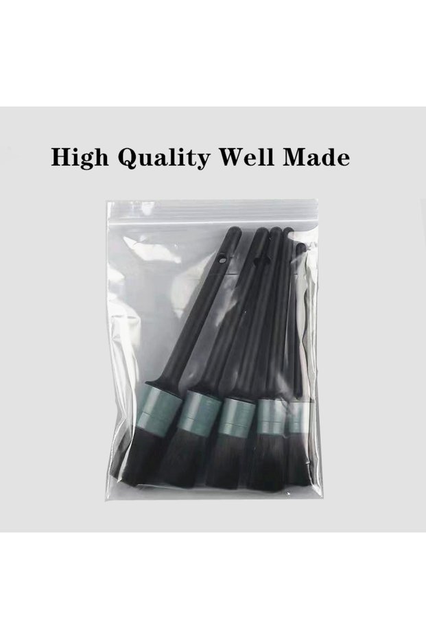 gray 5 Pcs Natural Boars Hair Detailing Brush Set Auto Cleaning Interior Exterior Wheels Tires Leath