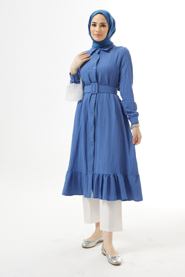 تونيك ملفوف بحزام نيلي - 3