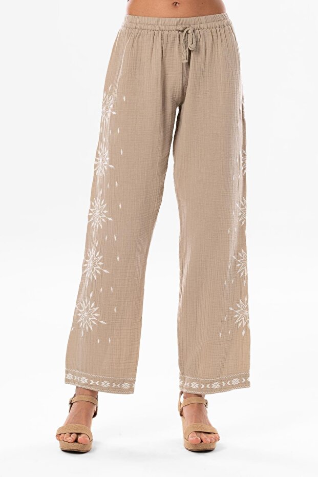 Elastic Waist Daylight Summer Muslin Trousers Mink Vzn