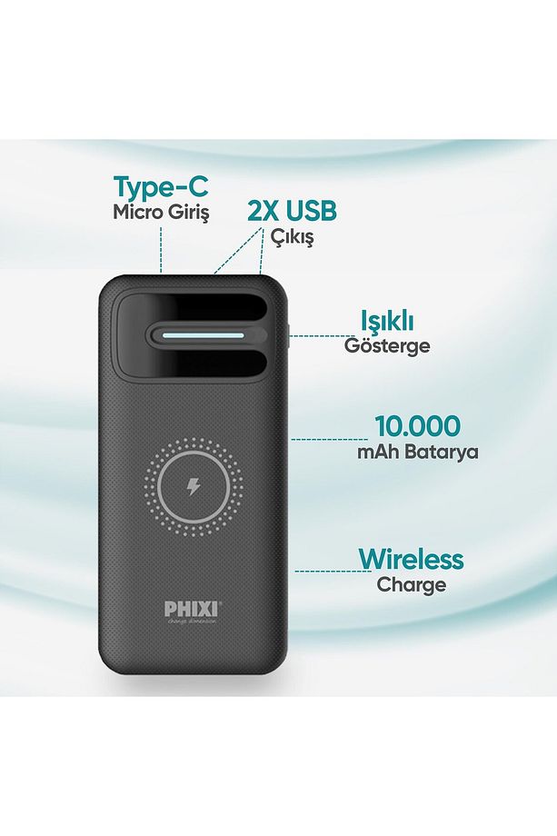 Basic Pw11 10000mah 10w Kablosuz Şarj Cihazı - Wireless Powerbank - 2 Usb Port - Led Gösterge - 2