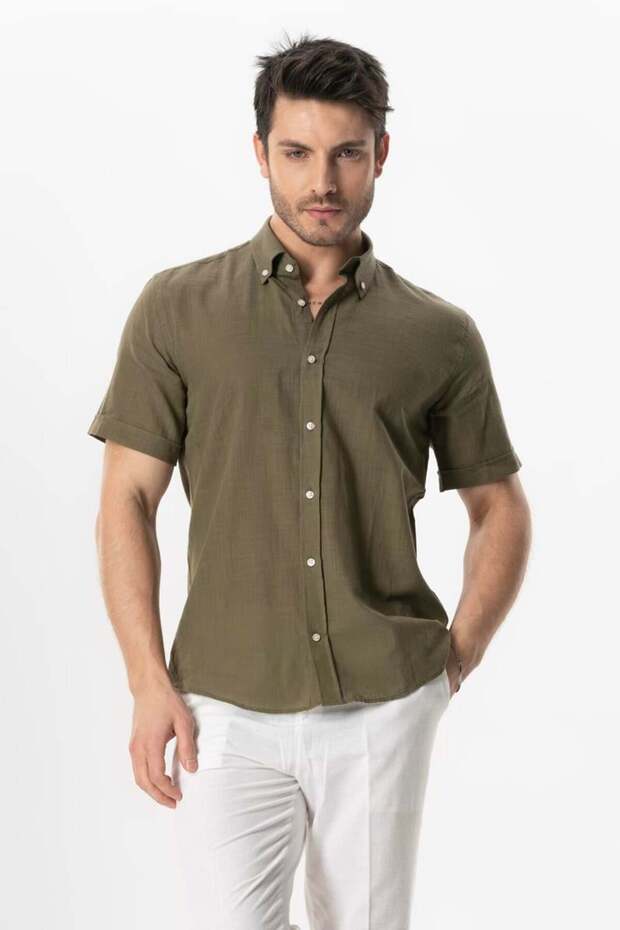 Ada Şile Cloth Short Sleeve Summer Men's Shirt Khaki 3049
