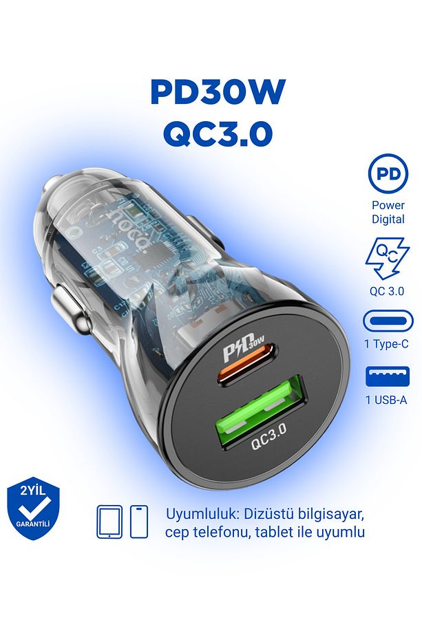 Araç Şarj Adaptörü “Z47A Transparent Discovery Edition” PD30W+QC3.0 - Premium Product - 1