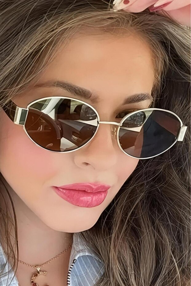 نظارة شمسية نسائية بإطار معدني بيضاوي موديل ريترو من شين