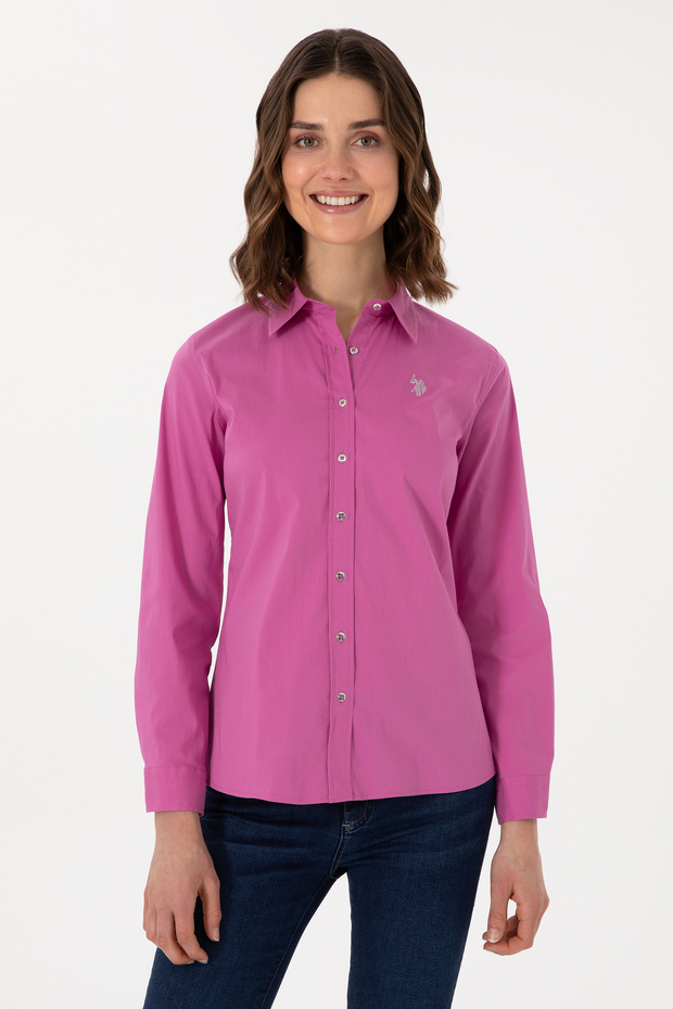 Women's Fuchsia Long Sleeve Basic Shirt 50298112 -Vr023
