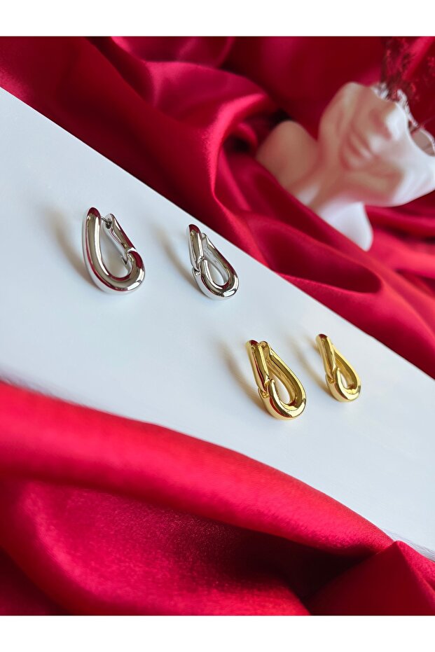 Oval Silver Klipsli Çelik Küpe - 4