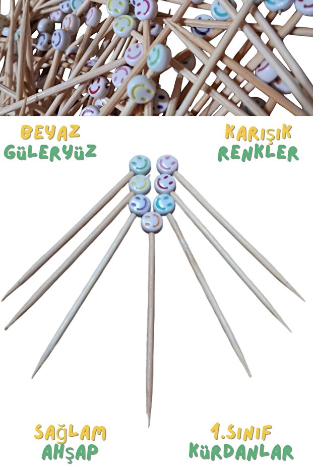 200Pcs Smile Face Beaded Cocktail Toothpick - Birthday Engagement Promise Smile Face Toothpick - Mixed Color