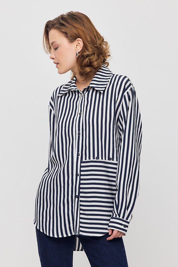 قميص كحلي، 4522A مخطط بأزرار - 6