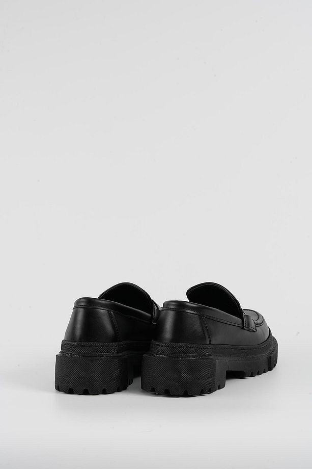 Kadın Siyah Deri Corteko Kalın Taban Loafer Makosen Ayakkabı 4,5cm Byndlfrk02 - 8