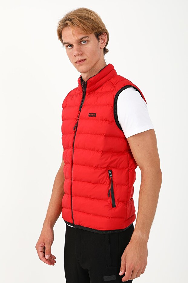 سترة رجالية عادية ياقة مرتفعة متوسطة الطول باللون الأحمر - 4