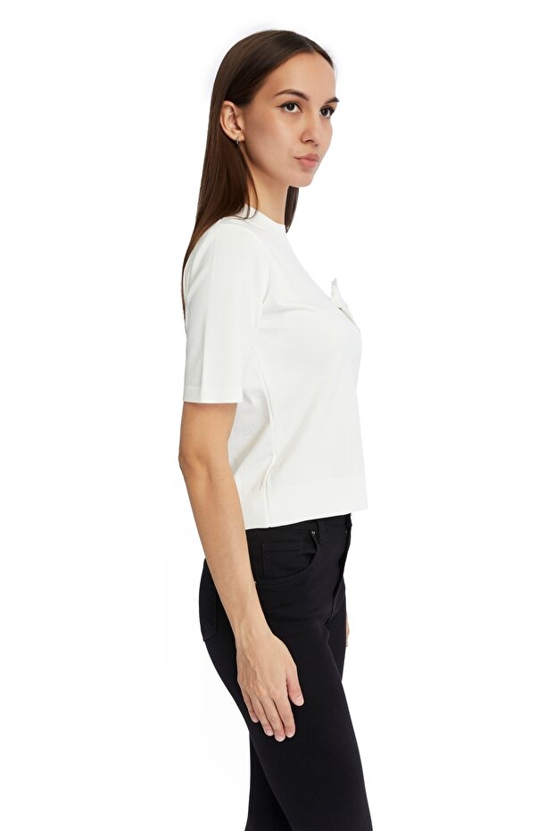 ÇİÇEK AKSESUARLI TRİKO ÖRME BLUZ - 3