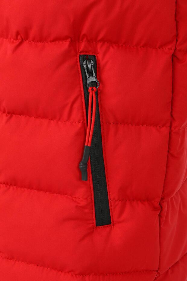 سترة رجالية عادية ياقة مرتفعة متوسطة الطول باللون الأحمر - 6