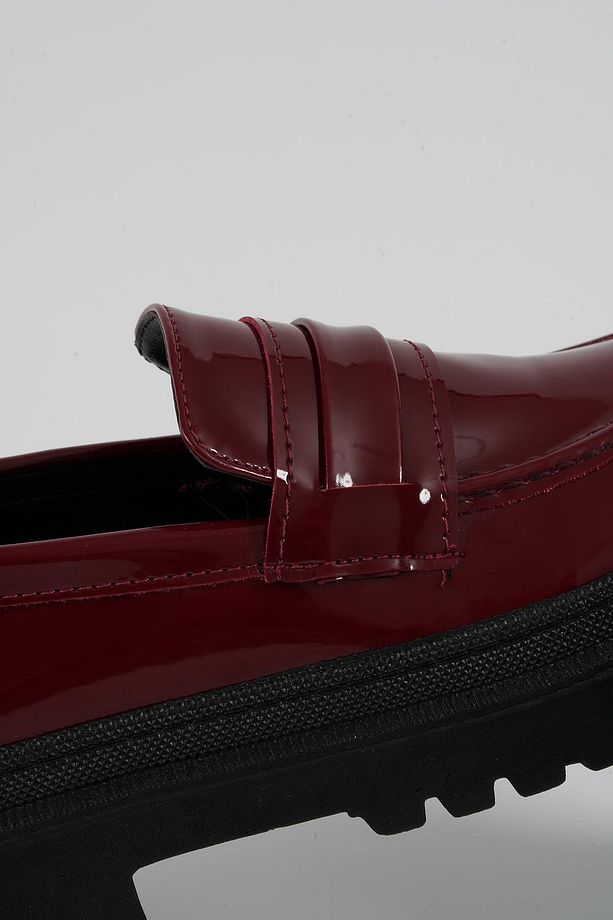 Kadın Bordo Rugan Corteko Kalın Taban Loafer Makosen Ayakkabı 4,5cm Byndlfrk02 - 6