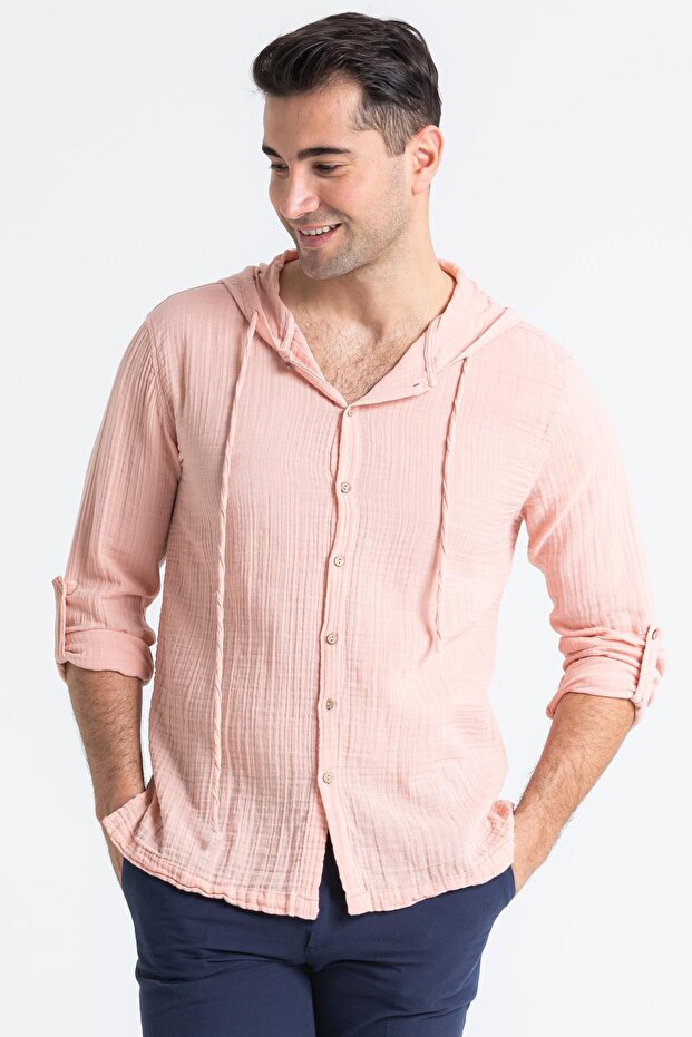 Long Sleeve Men's Hooded Summer Muslin Sweatshirt Powder Pdr