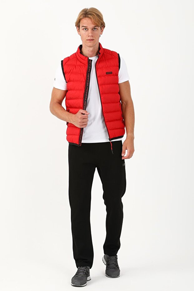 سترة رجالية عادية ياقة مرتفعة متوسطة الطول باللون الأحمر - 5