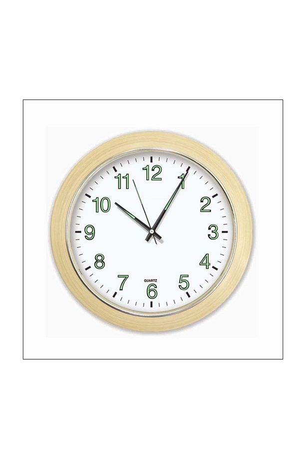 Krem Çerçeve Fosforlu Gece Yanan Parlayan Duvar Saati, 30 cm - 1