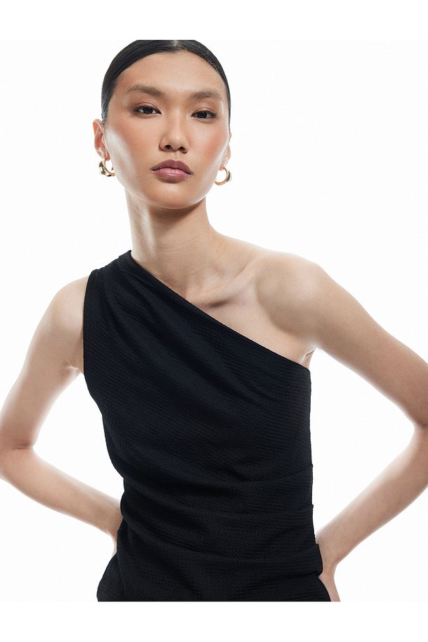 Asimetrik Drape Detaylı Tek Omuz Bluz - 1