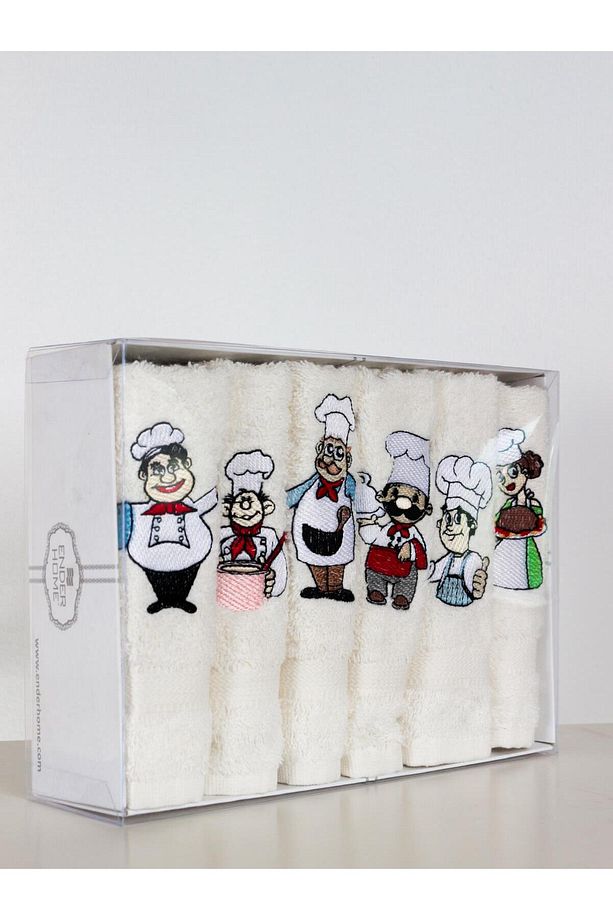 MoodKitchen 6’lı Mutfak Havlusu – Aşçı Desenli, 30x30 cm , %100 Pamuk - 5