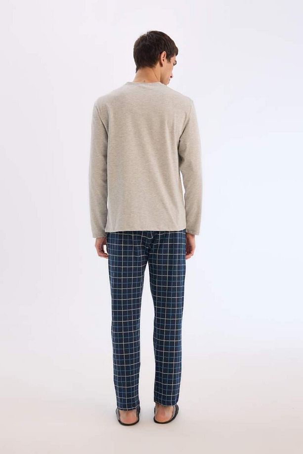 Yeni Sezon Regular Fit Pijama Takımı Uzun Kollu Üst Kareli Uzun Alt - 7