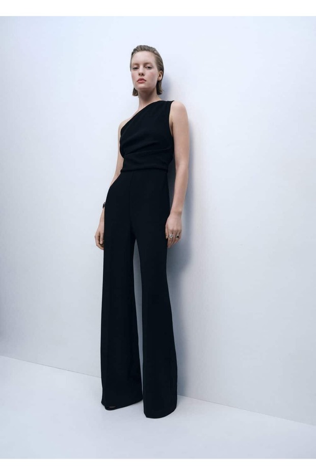 Drape detaylı asimetrik tulum - 2