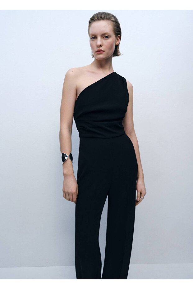 Drape detaylı asimetrik tulum - 1