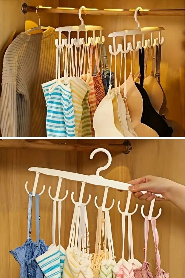 1 Adet Yer Tasarruflu 6 Kancalı Plastik Askı - Sütyen, Atlet ve Eşarplar İçin - 5