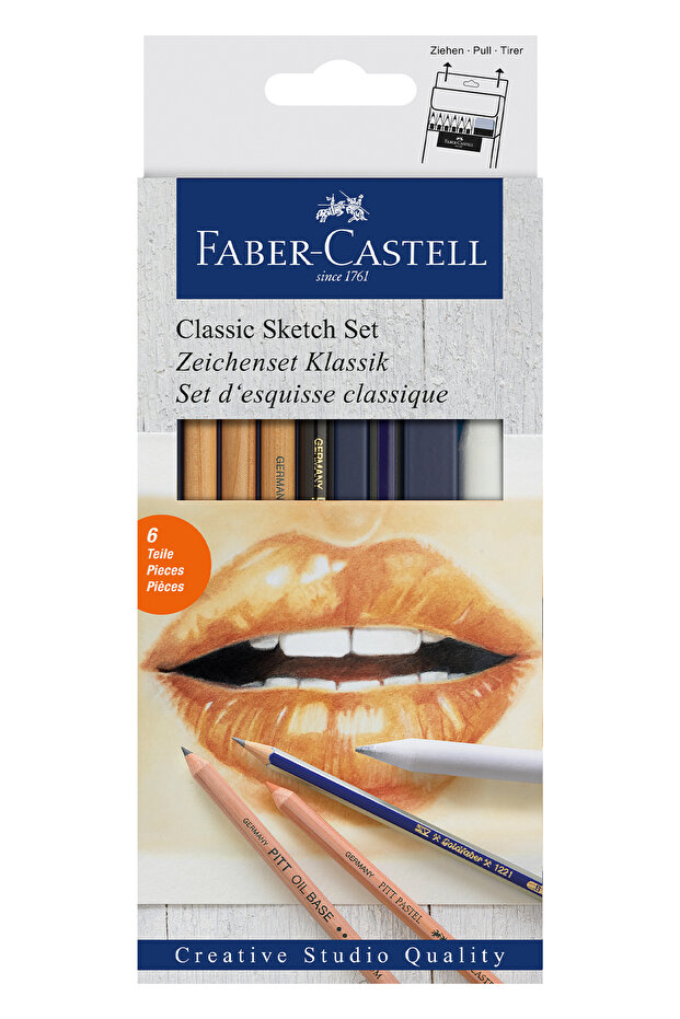 Classic Sketch Set 6 Pieces, Goldfaber 2B Pencil, Pitt Monochrome, Pitt Pastel, Blending Stylus